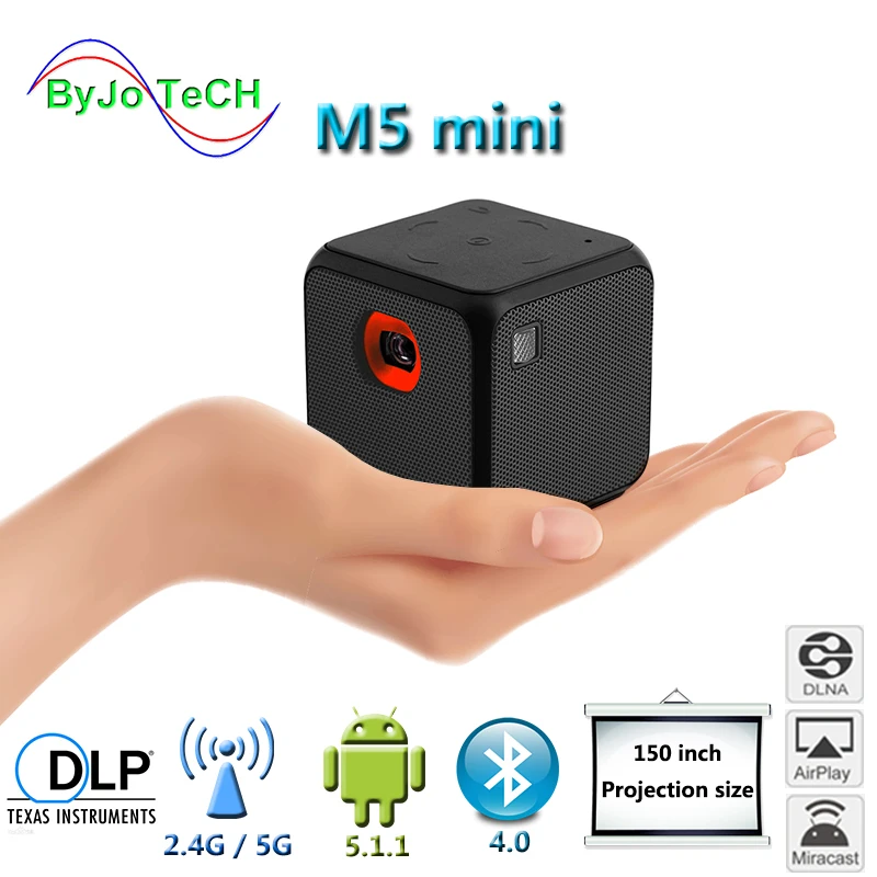 ByJoTeCH M5 Мини проектор Android двухдиапазонный wifi беспроводной синхронизация экран Bluetooth 1080P домашний кинотеатр батарея proyector
