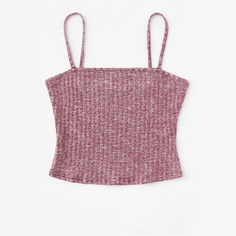 SweatyRocks Rib Knit Marled Cami Top бордовый Повседневный простой женский топ с бретельками Slim Fit Crop Camisole