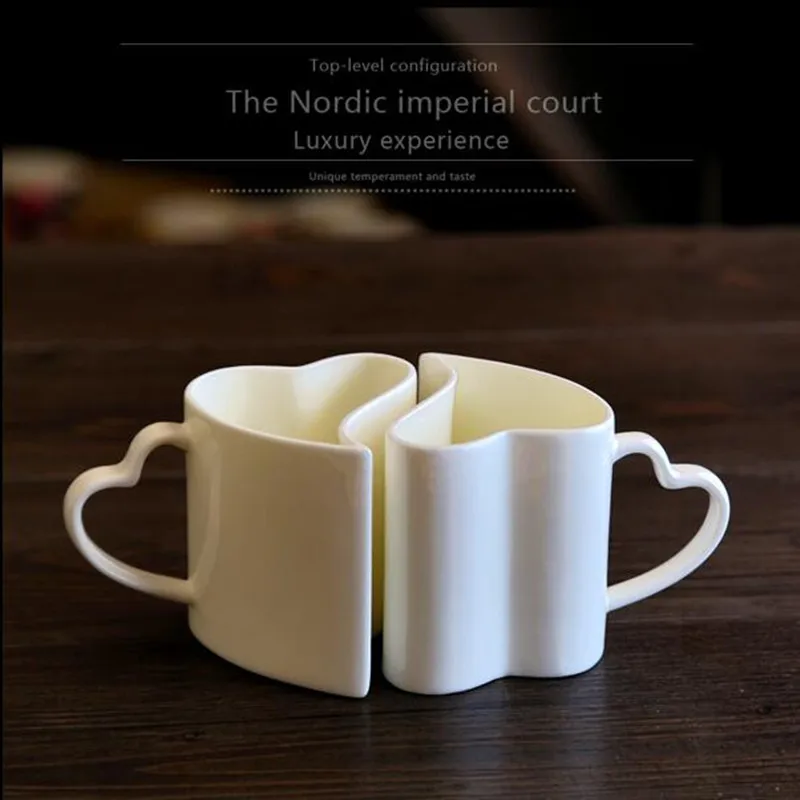 

Promotion! 2PCS Lovely Bone Porcelain Cup Ceramic Creative Cute Personality Cups Coffee Cups Gifts Heart-shaped Couple Cup Sets