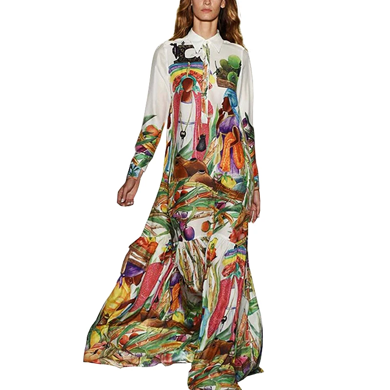 

S-4Xl High Quality New Fashion Bohemian Style Printing Loose Version Of Long-Sleeved Dress Free Shipping