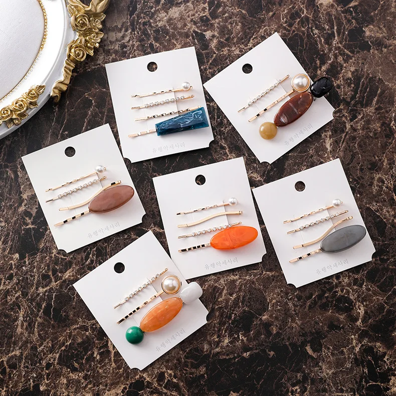

MENGJIQIAO New Korean Sweet Candy Color Resin Hairpins Geometric Pearl Barrettes For Women Girls Vintage Hair Accessories Gifts