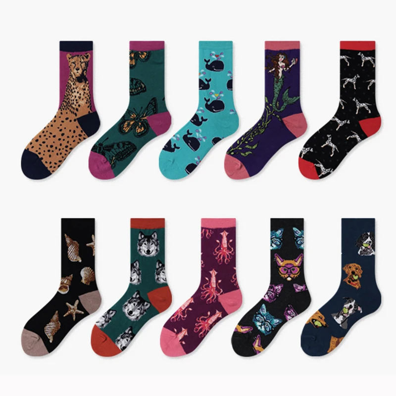 

Socks New Happy Ladies European And American Animal Aliens Graffiti Novelty Socks Combed Cotton Tide Socks Round Neck Socks