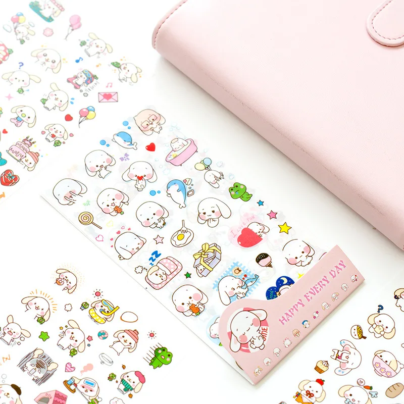 

Kawaii Happy Big Ear Dog Flat Sticker DIY Cane Diary Album Sticker Set