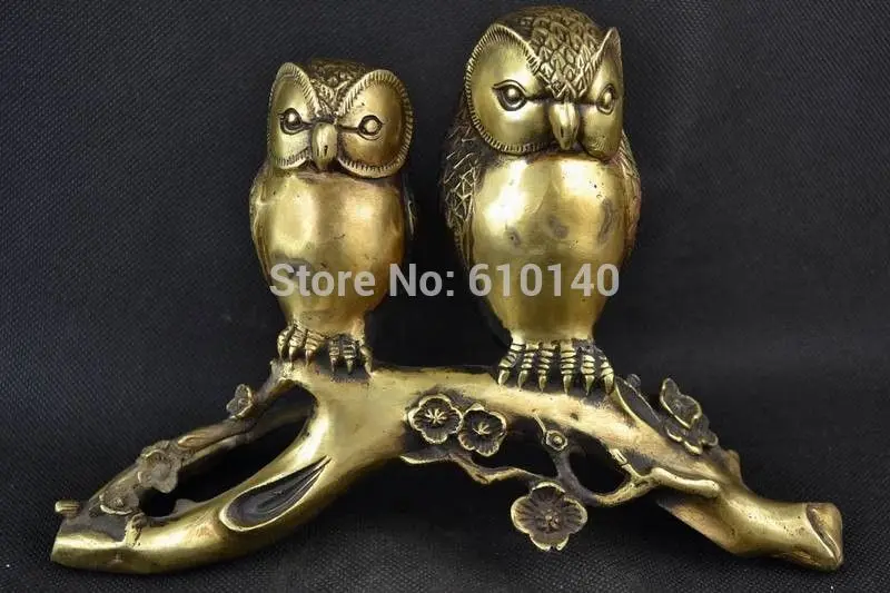 

Old Handwork Copper Carving Pair Couples Owl Sitting On The Stump Statue