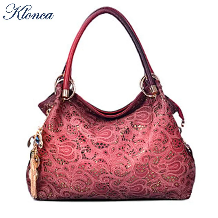 

Klonca High Quality PU Leather Female Handbag Propitious Clouds Pattern Hollow Out Carved Portable 2019 New Fashion Bag