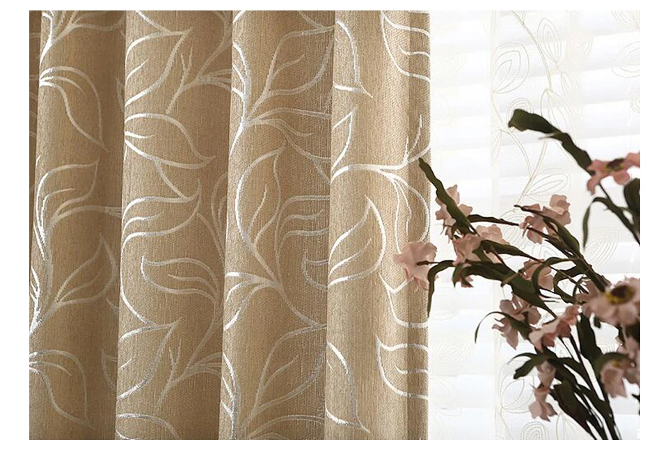 Новые листья Синель Жаккардовые жалюзи ткань окна занавес Серебряный черный из нестандартного размера тени тепловой стиль для спальни