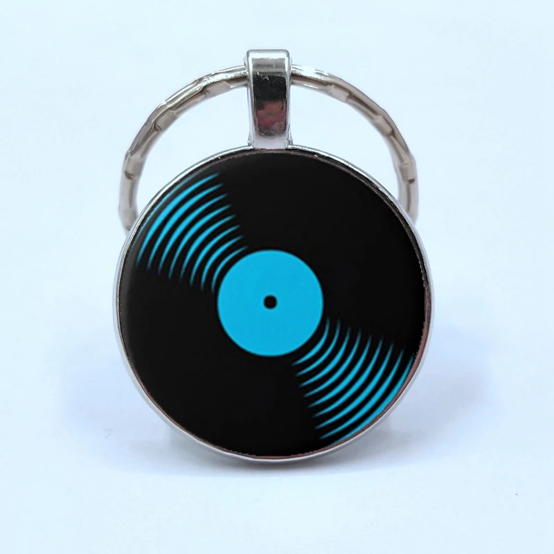 Простой классический стиль Виниловая пластинка ретро-граммофон купольный стеклянный брелок для ключей для любителей музыки подарок оптом и в розницу