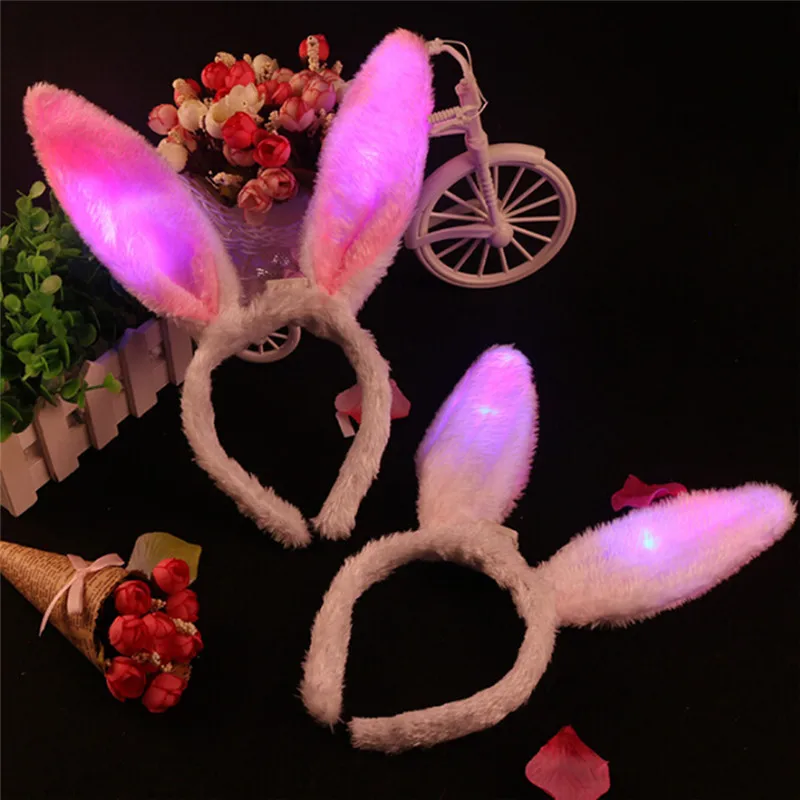 

TEROKK Light Flashing LED Plush Fluffy Bunny Rabbit Ears Headband Tail Tie Costume Dress Up Cosplay Woman Girls Party Supplies