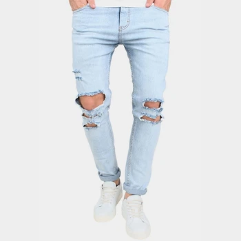 

New Destroyed Men's Jeans Slim Fit Denim Pants Male Jeans Guy Cool Trendy Summer Ripped Skinny Biker Jeans Boy hole pants