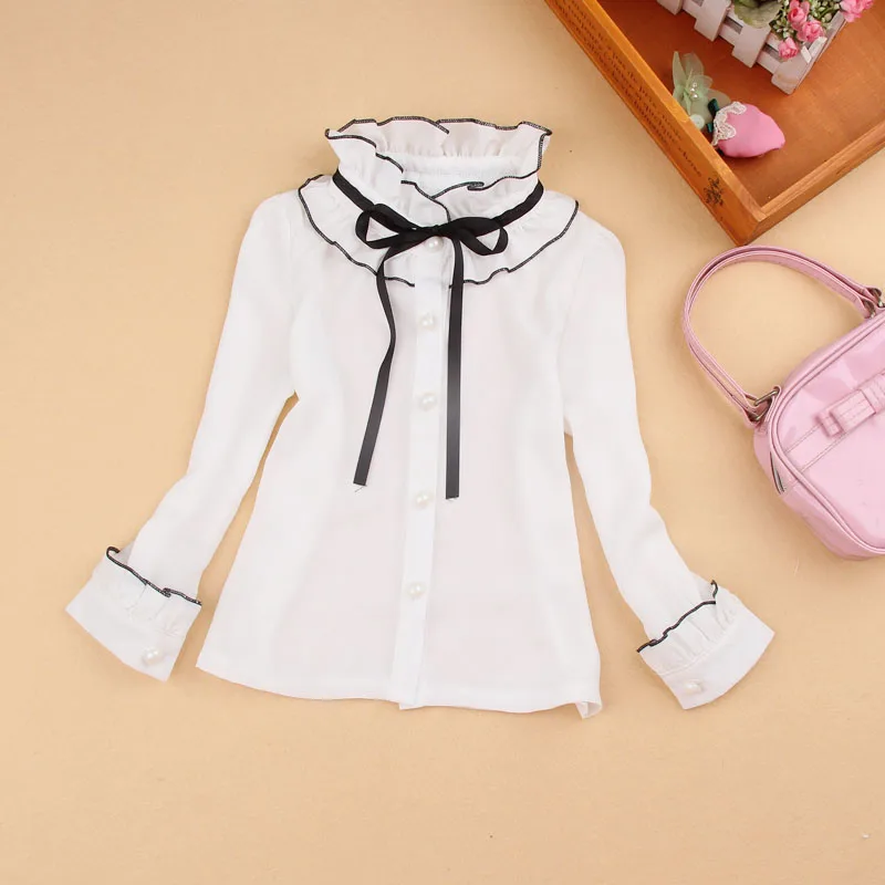 Белая блузка для девочек-подростков; осенние кружевные топы и блузки для девочек; детская рубашка в клетку; рубашки с длинными рукавами; детская одежда - Цвет: design 4 kids shirts