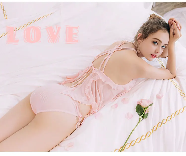 Hoyyezen/Новинка, сексуальная маленькая Пижама на бретельках с рюшами для девочек, сетчатый пижамный комплект из сетчатой ткани, одежда для сна