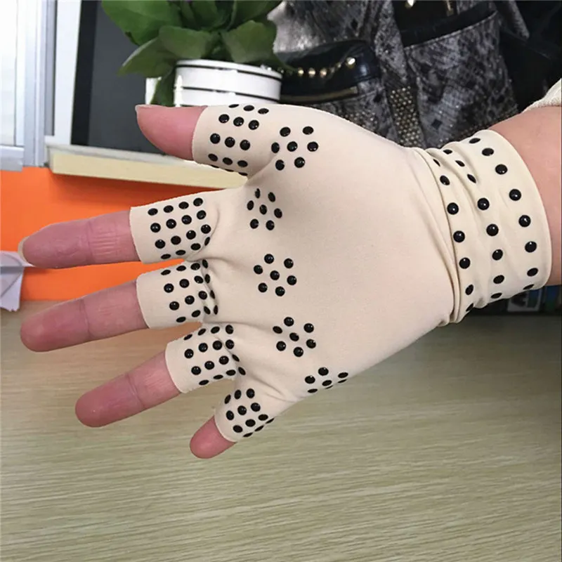 1 Pair Magnetic Therapy Gloves Arthritis Pain Relief Heal Joints Free Size for Man Woman Fingerless Body Treatment photo
