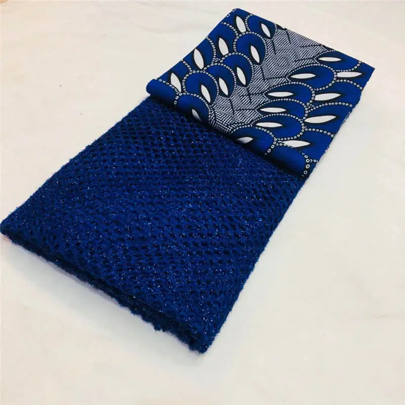 

DF!(3+2.5yards/set ) high quality embroidered African wax lace fabric plus French net lace set 2019 new design for party! J32296