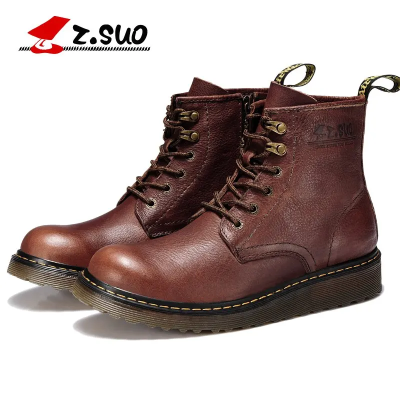 

Z.Suo 2017 Fashion Mens Casual Genuine Head Layer Cowhide Leather Martin Boots Outdoor Tooling Winter Boots Military Army Boots