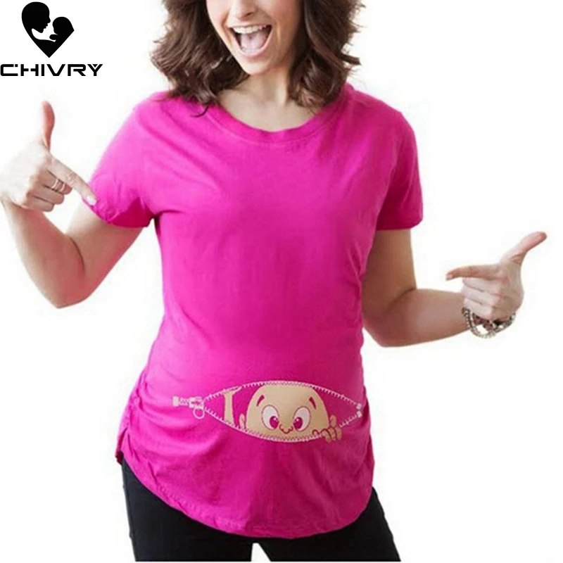 Chivry/Футболка для беременных; женская летняя повседневная Милая футболка с круглым вырезом и рисунком для малышей; футболки с короткими рукавами для беременных и мам; топы для беременных