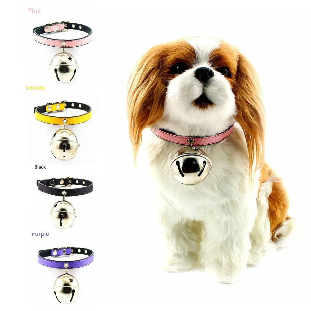 Leather Small Dog Collar With Big Star Bell Pet Goods Direct Chain