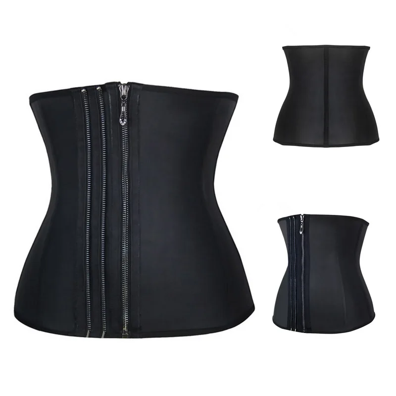 2016 zipper Latex Waist Cincher Body Shaper Workout black Waist Train