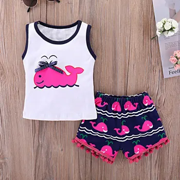 

Summer Children Baby Girls Casual Animal Pattern Sleeveless Vest+Shorts with Tassel Suits Costume Set