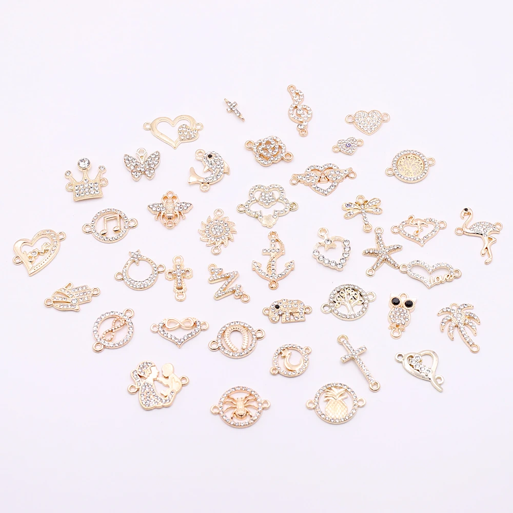 Hot 10pcs Gold Heart Shaped Connectors Charms with Rhinestone Animal Round Connectors Accessories for Jewelry Making For Sale Hot 10pcs Gold Heart Shaped Connectors Charms with Rhinestone Animal Round Connectors Accessories for Jewelry Making For Sale