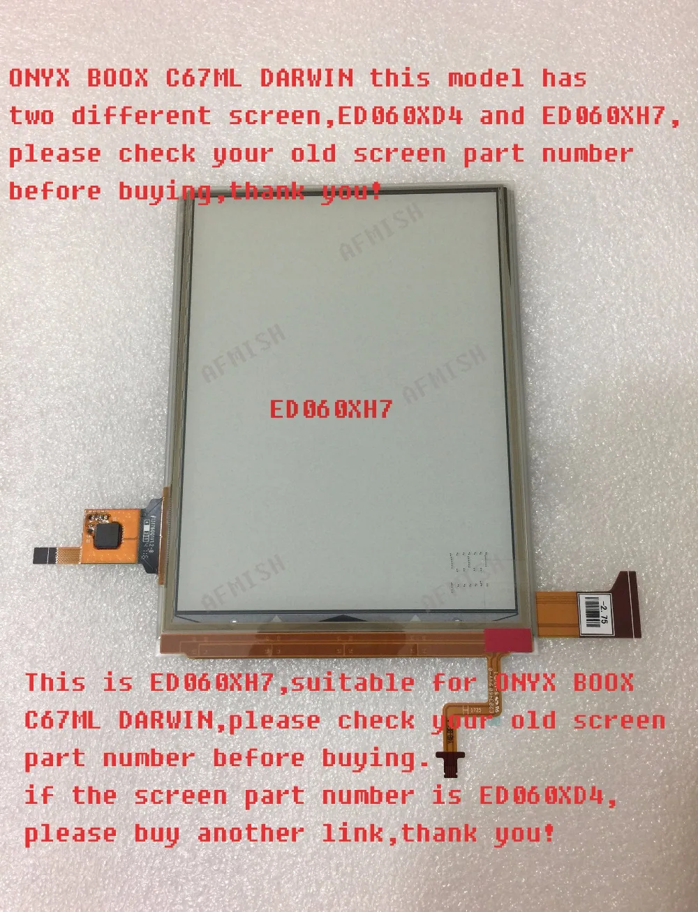 

100% new eink LCD Display screen ED060XH7 for onyx boox Darwin C67ML ebook reader 1024*758 free shipping