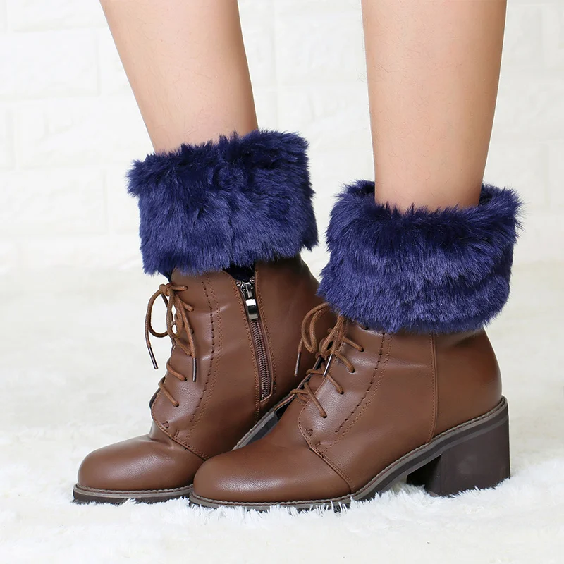 Fake Fur Winter Women Leg Warmers Solid Warm Boots Cuff Fashion Knitted Leg Warmers Crochet Knit FurTrim Leg Warmers Cuffs  (17)