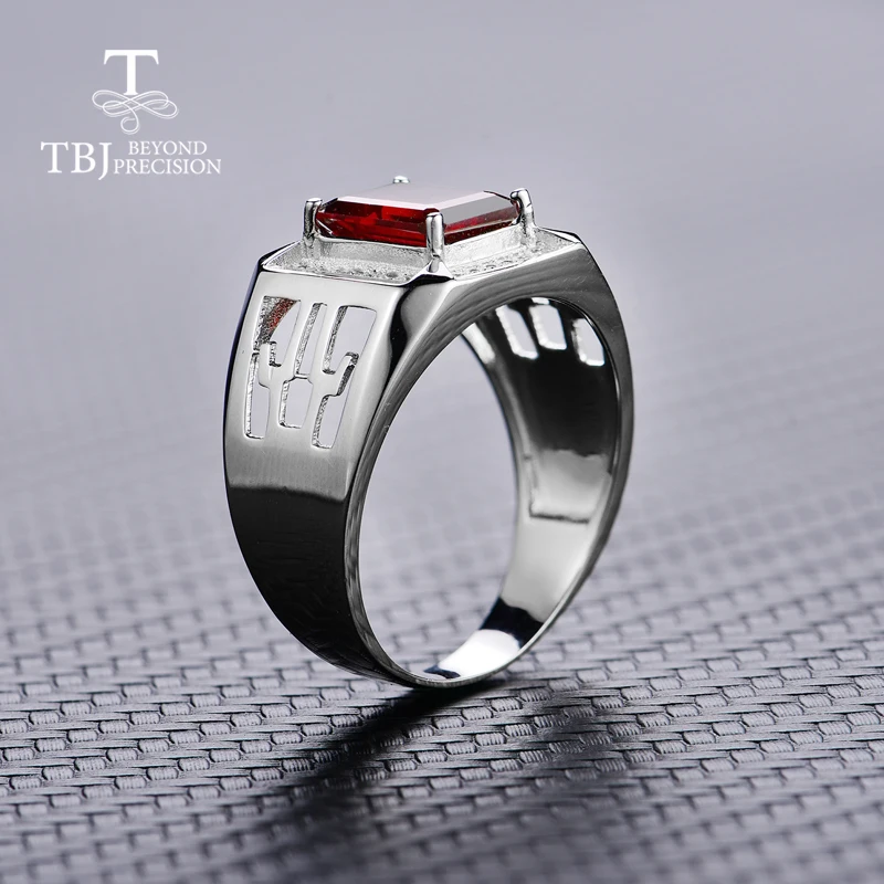 TBJ, кольцо с гранатом Мозамбик из серебра 925 пробы, мужское кольцо из стерлингового серебра 925 пробы в подарочной коробке, мужской подарок