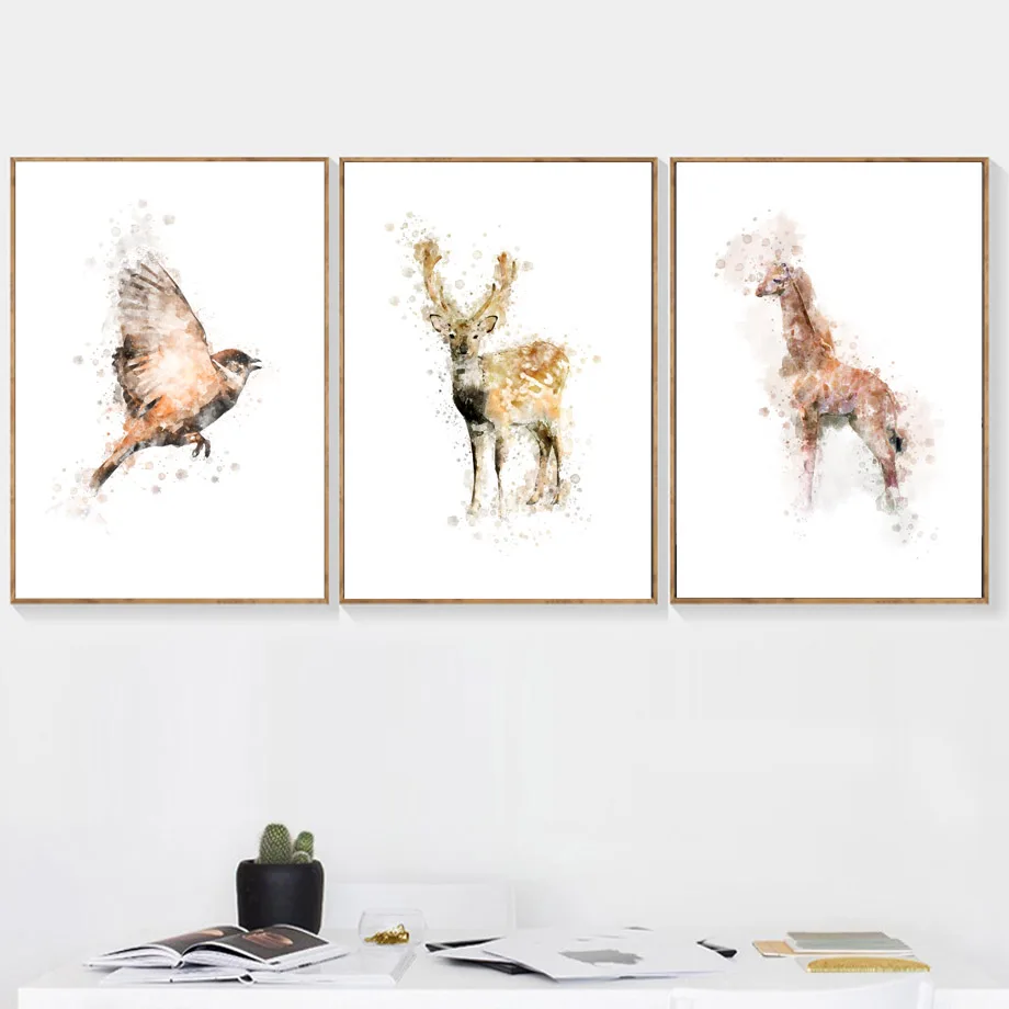 

Giraffe Deer Bird Quotes Watercolor Wall Art Canvas Painting Nordic Posters And Prints Wall Pictures For Living room Decor