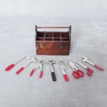 1/12 кукольный домик Деревянные маленькие Toolbox с металлической инструменты комплект ремонт наборы декор для кукольный дом мебель