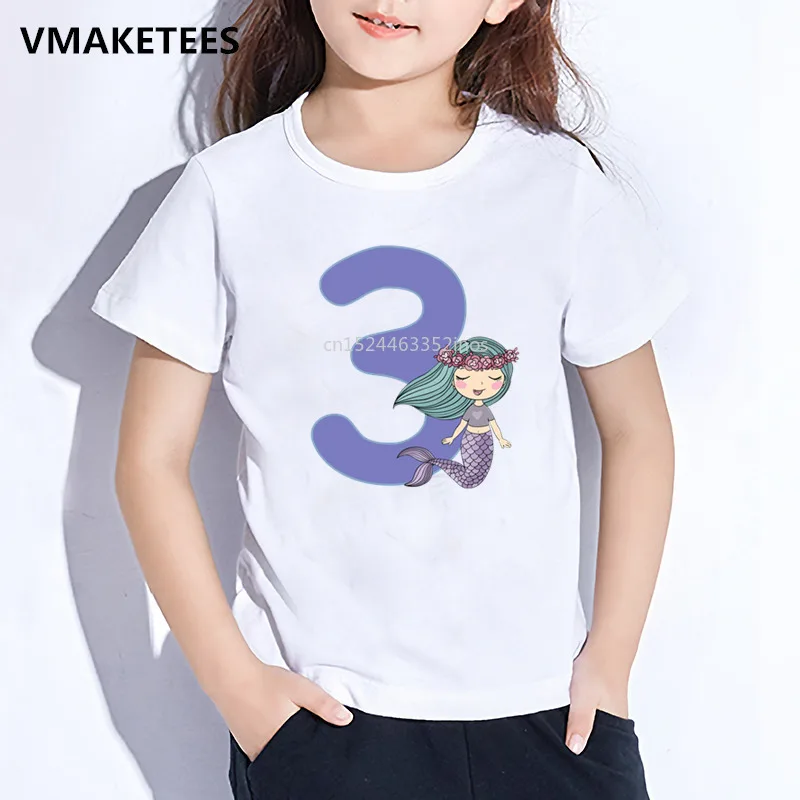 

Kids Mermaid Cartoon Cute T shirt Happy Birthday Number 1-10 Print Girls T-shirt Baby Birthday Present Funny Clothes,ooo5263