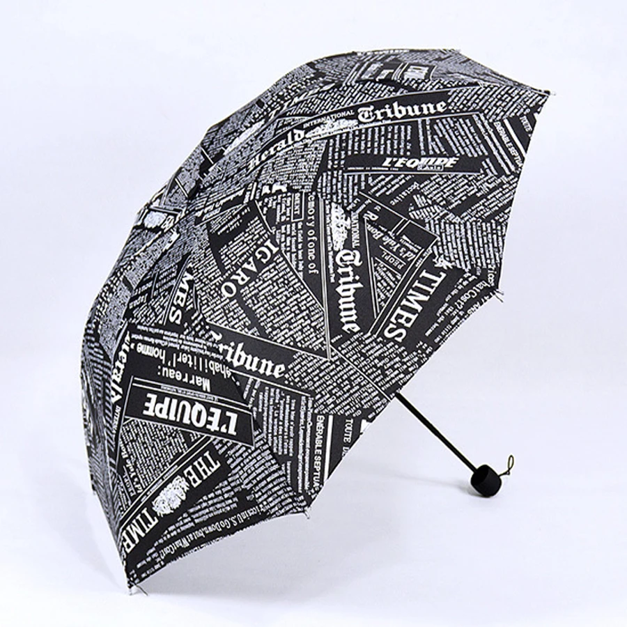 2016 Creative English newspaper UV Sunny and Rainy Umbrella folding