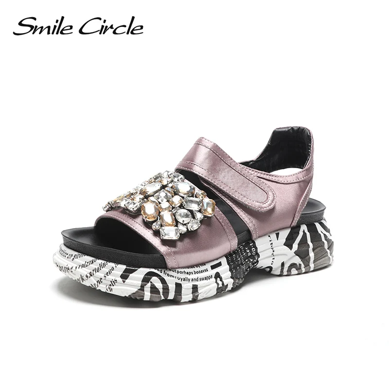 

Smile Circle Summer sandals Women Fashion Rhinestone Flat platform shoes Women casual sandals chaussures femme ete 2018
