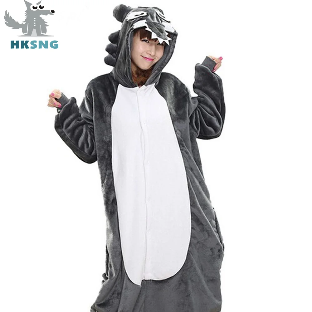 

2017 New Animal Adult Grey Wolf Pajamas High Quality Footed Kigurumi Onesies Cosplay Costumes For Women Men