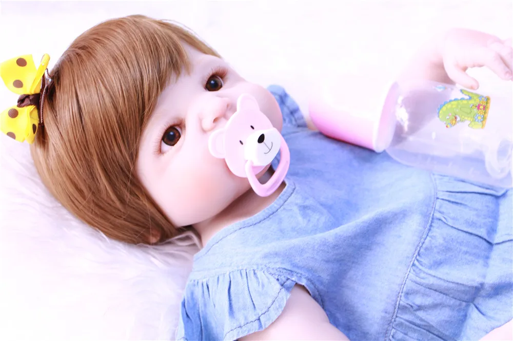 Full Silicone Reborn Girl Baby Doll Toys Sweet cowboy girl Princess Babies Doll 55cm children fashion Birthday Gift Present
