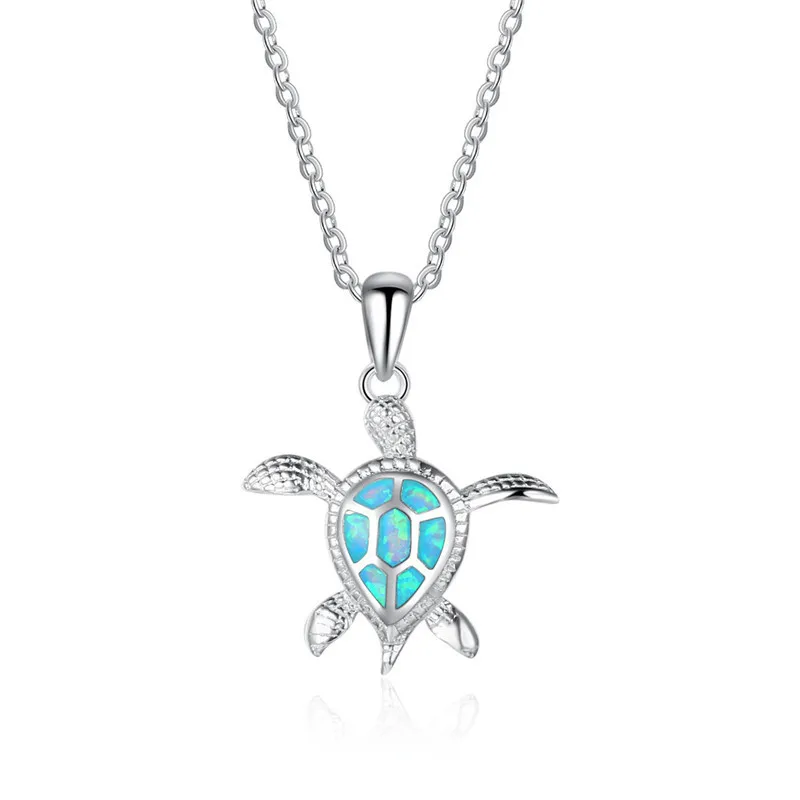 Marcatsa 925 пробы серебряный синий опал кристалл морская черепаха цепь подвески ожерелья для женщин животных Свадьба океан пляж ювелирные изделия