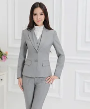 Novelty Grey Formal OL Styles Autumn And Winter Professional Business Suits 3 pieces With Jackets Pants