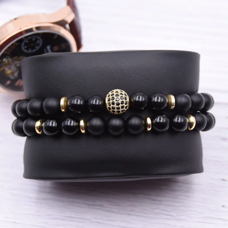 

2pc/sets8mm Natural stone Bracelet men Micro Pave CZ 10mm Disco Ball Charms Bracelets for women Men jewelry viking bijoux