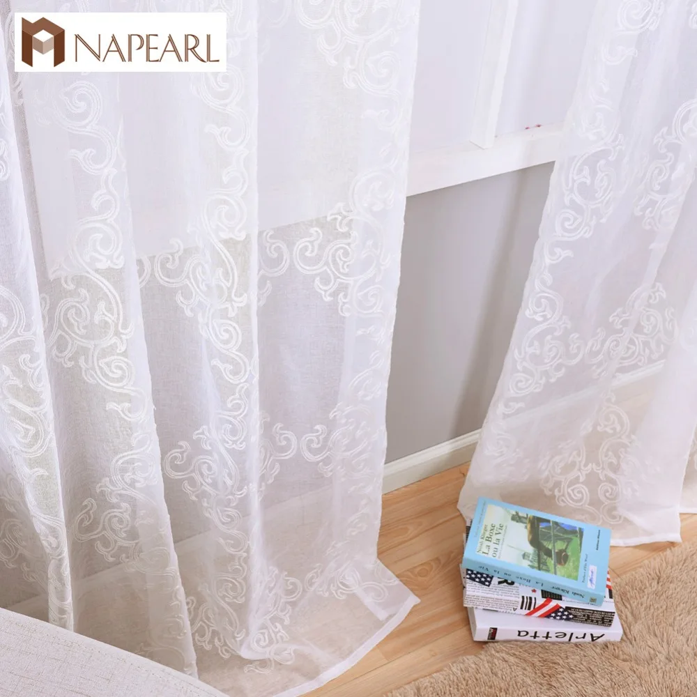 

Embroidered tulle linen curtains European luxury modern curtain living room window treatments kitchen embroidered window sheer