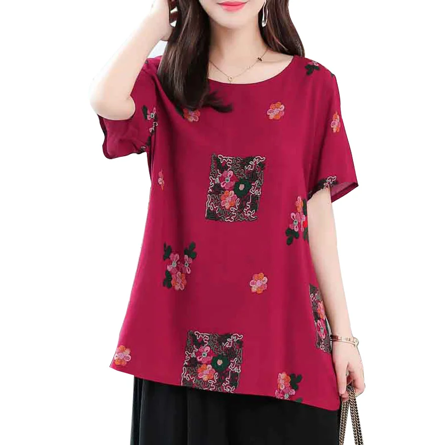 

women clothes 2019 summer loose t shirt short sleeve vintage print floral casual tops tees tshirt femme plus size 6XL