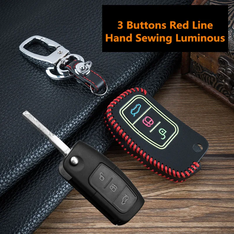 Luminous-Car-leather-key-case-key-chain-ring-cover-for-Ford-Focus-2-MK2-3-buttons (1)