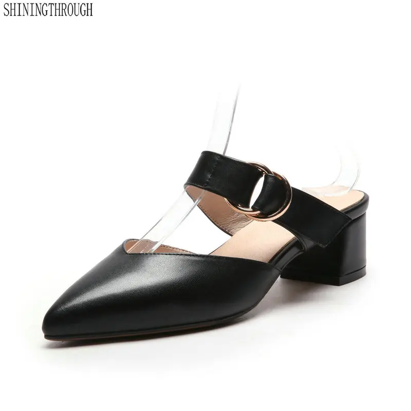 

2018 New Arrival Spring Summer Women Slipper Pointed Toe Square Heel Ladies Slides Women Fashion Brand Mules Shoes big size 43