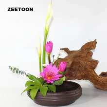 Japanese Hydroponic Flower Pot Tabletop Kenzan Flower Arrange Vase Coarse Pottery Ikebana Screw Thread Basin Fish Tank Flowerpot