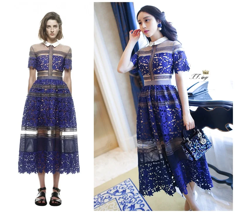 Las Encaje Blue Auto Elegantes 2019 Vestido Hueco Kim De Vintage Señoras Estilo retrato Fiesta Noche Kardashian wBHBxzq