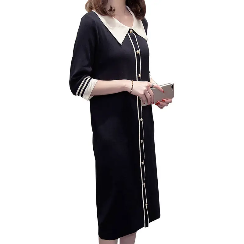 2019 New Fashion Casual Summer Knit Dress Button Women's Large Size Pullover Loose Lady Lapel Long Sleeve Shirt Vestidos f690 | Женская
