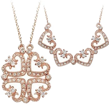 

40 pcs four heart crystal magnet pendant necklace gold corazon cadenas