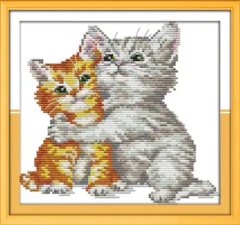 

New Hug and Love Each Other-2 lovely cats DIY Needlework DMC Counted Cross Stitch Kits for Embroidery Knitting Needles