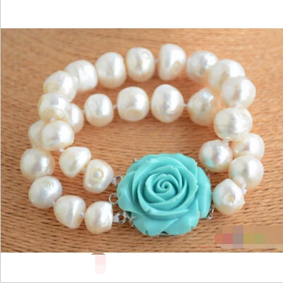

P4839 2row 8" 15mm white baroque freshwater cultured pearl bracelet Noble style Natural Fine jewe Fast (D) SHIPPING