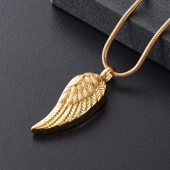 

LKJ11731 Steel, Gold, Pink and Black Color Angel Feather Wing Cremation Necklace with Funnel Filler Kit Ashes Keepsake memorial