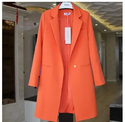 Белые черные женские блейзеры и куртки размера плюс весна осень однотонные женские элегантные длинные Костюмы Блейзер повседневные топы 3XL - Цвет: Orange