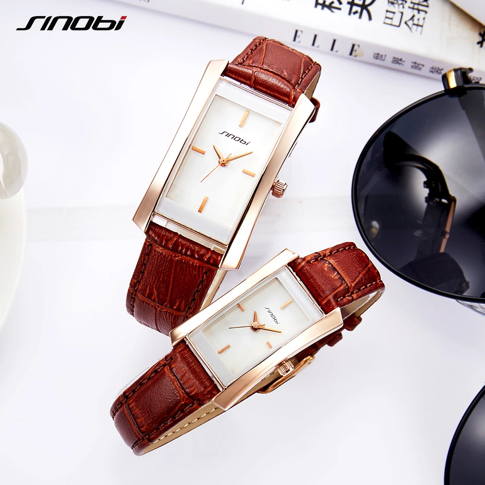 SINOBI моды Luxury Любителя часы кожаный ремешок прямоугольник Форма часы кварцевые пару best подарок часы relogio feminino