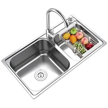 304 кухонная раковина из нержавеющей стали с двойным лотком для мытья раковины с краном